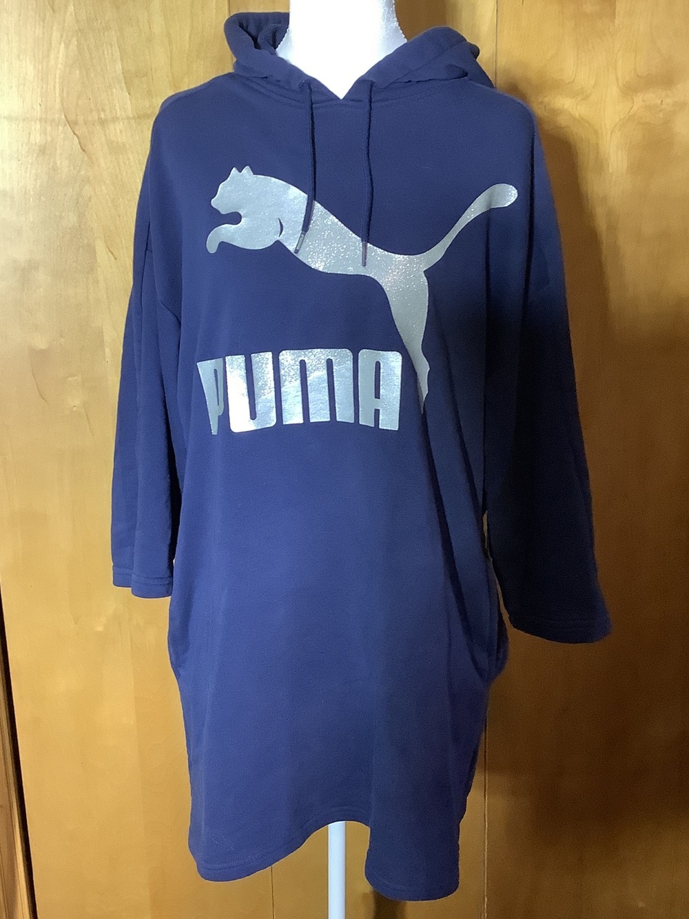 Puma navy glittery logo hoodie dress, size small